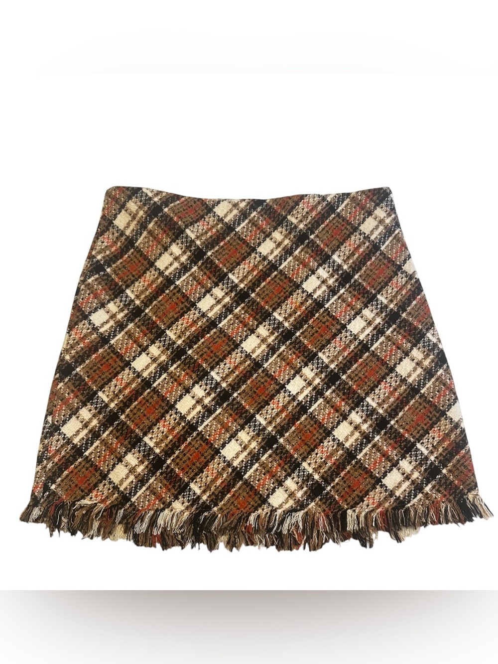 Gilli Women’s Plaid Tweed Fringe Mini Skirt Size M